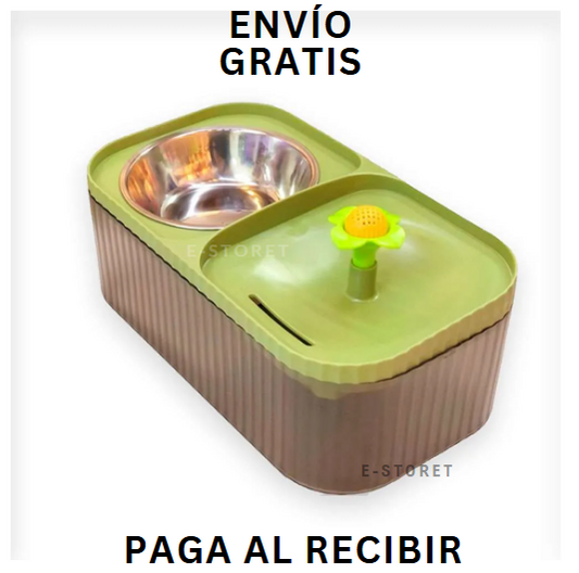 Comedero Doble con Fuente de Agua